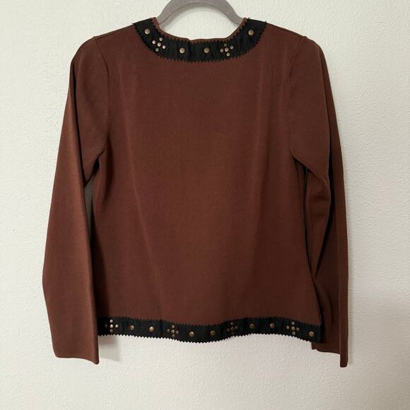 Yarns & Stitches Women's Brown Knit Studded Sweater Cardigan Size Small - Picture 11 of 13